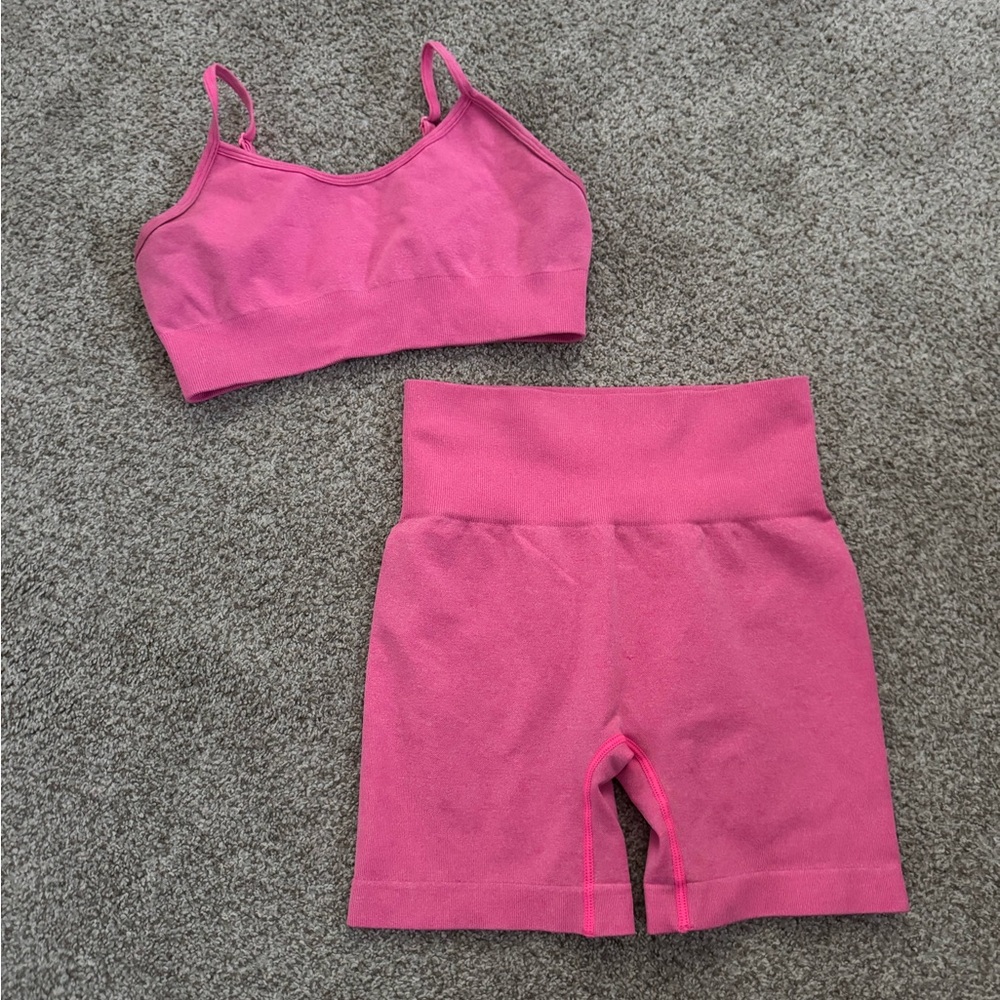 Logo Athletic Pink Women's Top and Shorts Set